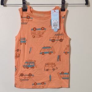 Cat & Jack Orange Tank Top with Car and Surfboard Print